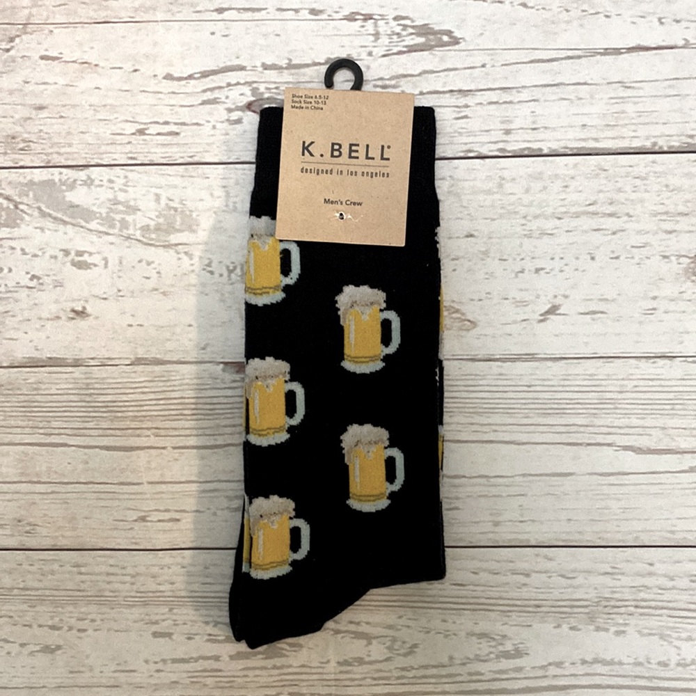 NWT Men’s K. Bell Black Beer Mug Crew Socks Size 10-13